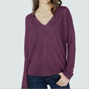 Eileen Fisher Silk and Tencel Knit Purple V-Neck Long Sleeve Sweater